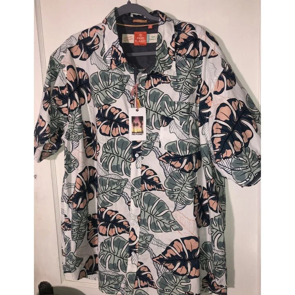 Free Planet Hawaiian Tropical Button Up Shirt Mens Size 3XL‎ NWT Vacay Spirit